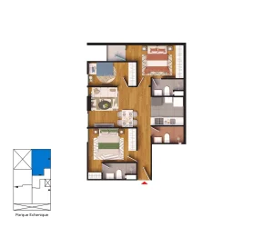 1104 - Flat | Área total: 68.80 (m2) | (3 dormitorios)