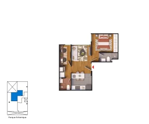 X03 - Flat | Área total: 43 (m2) | (1 dormitorio+estudio)
